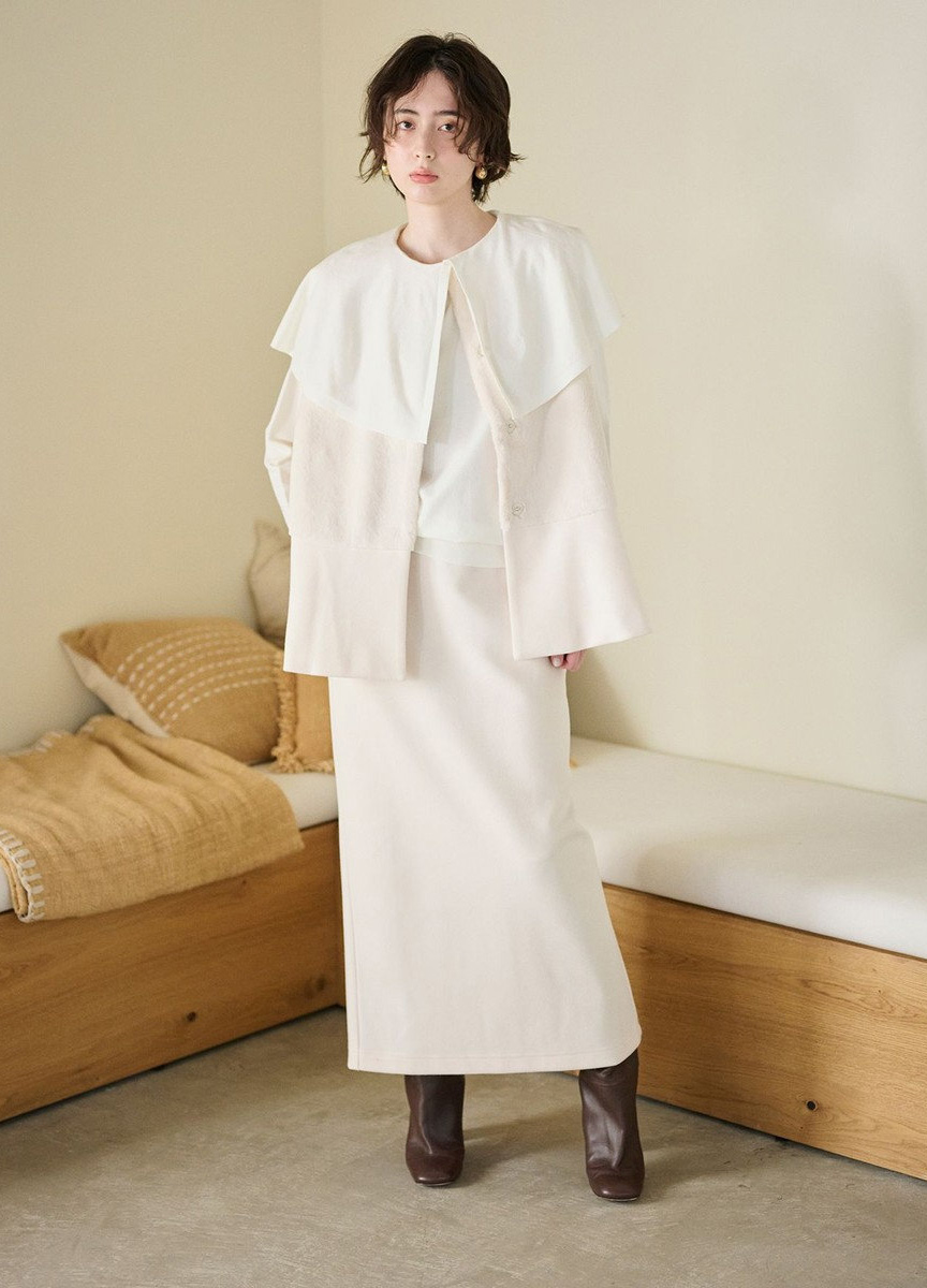 毛絨拼接荷葉下擺背心外套